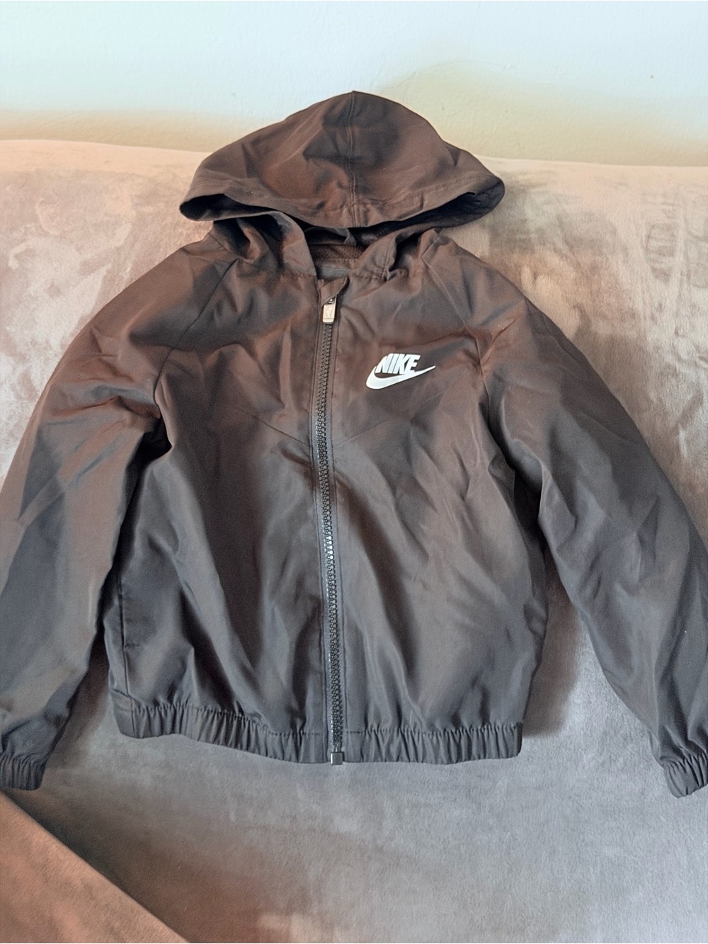 Nike Black Hooded Zip-Up Jacket with White Swoosh